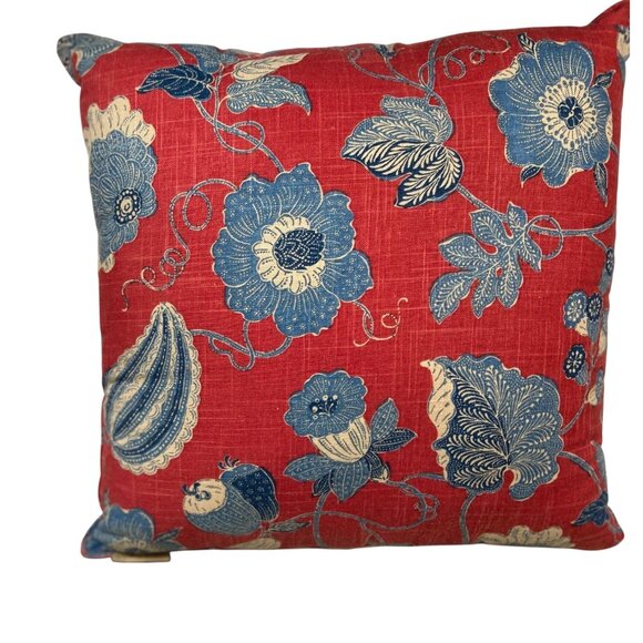 Red,Blue Square Pillow Floral, Stripe Reversible Cotton Blend 18x18” Canaan Co. - Picture 7 of 8